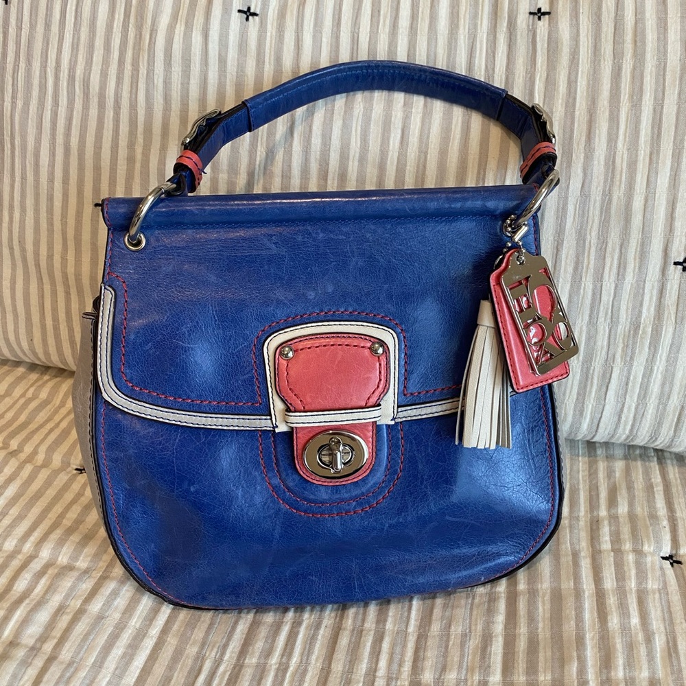 COACH Legacy Willis color block blue, gray, pink leather crossbody bag